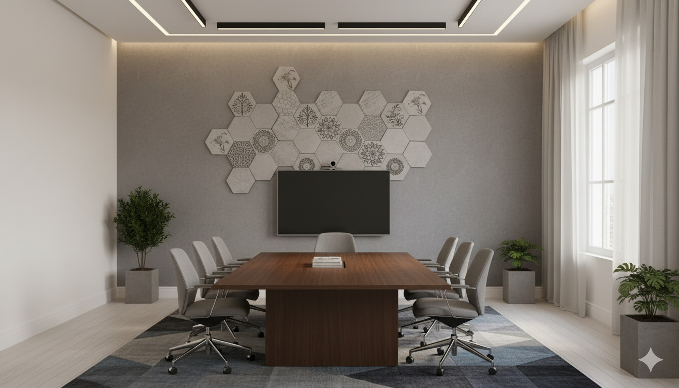 Painel Hexa 148 em uma recepção moderna